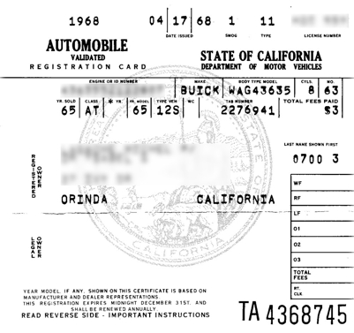 Biquette first California
                    Vehicle registration