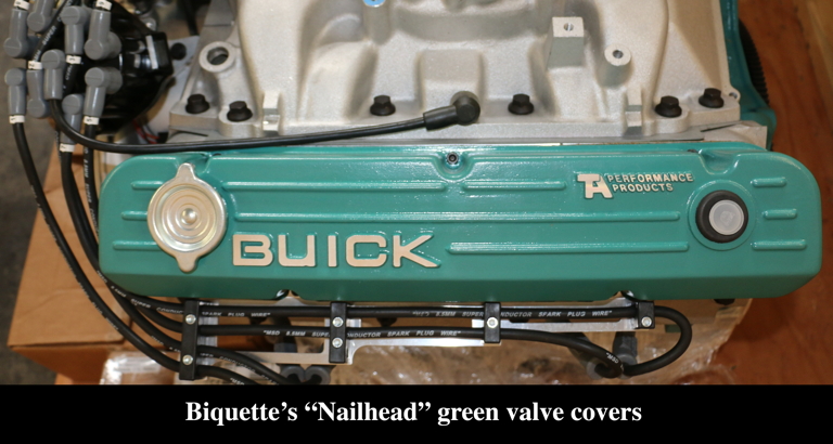 Nailhead green valve covers with machined lettering