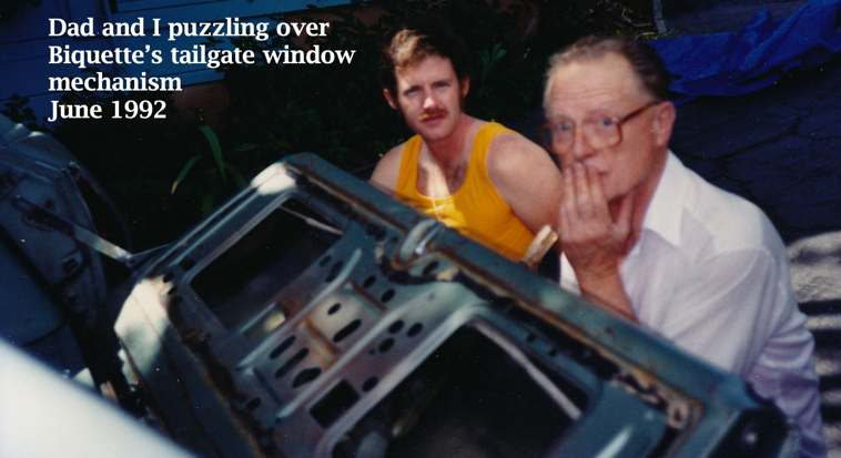 Dad and I trying to
            repair the tailgate in 1992