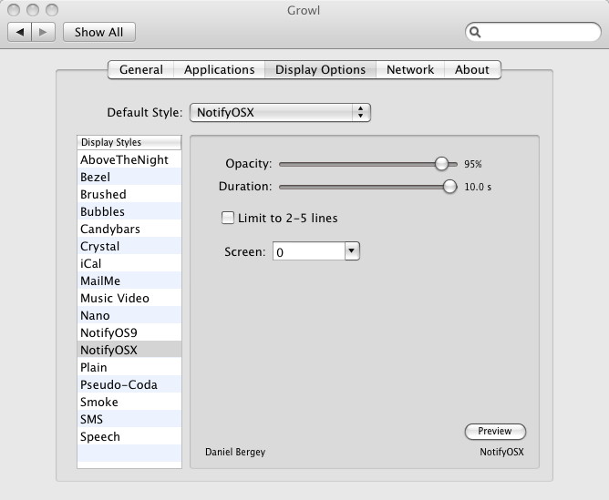 Growl Display Options Preference Pane