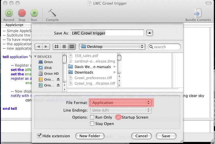 Save As dialog box for Script Editor