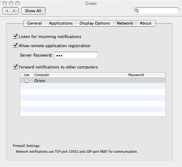 Growl network pane after discovery